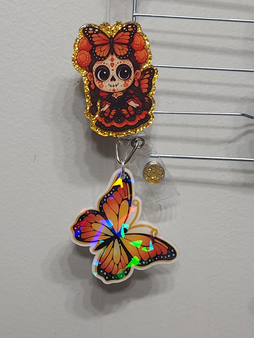 Day of the Dead Badge Reel Butterfly Alligator Clip ID Holder Badge‎ Clip